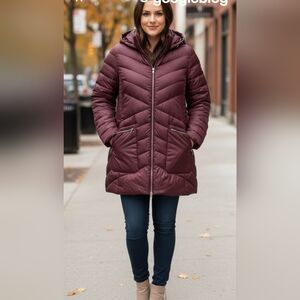 Lane Bryant Hooded Quilted Puffer Coat 26/28 Burgundy Wine Plus Size Zip pockets